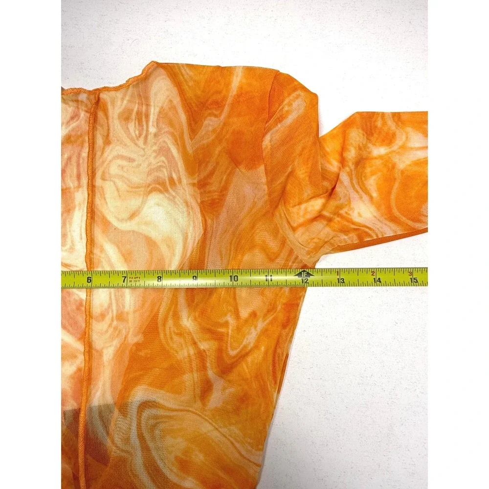 Naked Wardrobe Swim Orange Marble Mesh Long Sleeve Mini‎ Dress Cover Up XS